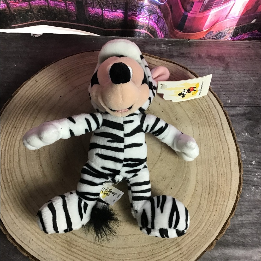 Disney store mini bean bag Mickey Mouse as zebra 7”-NWT